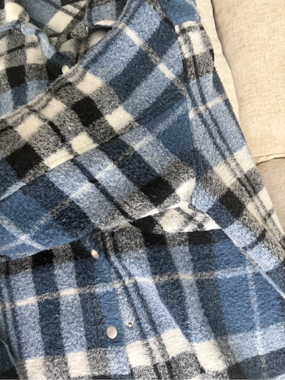 Zara Light Blue Black White Plaid Button Shirt Jacket - Picture 5 of 6